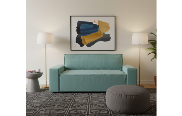 Sofa Smart X turkus na sprężynach z funkcją spania i pojemnikiem